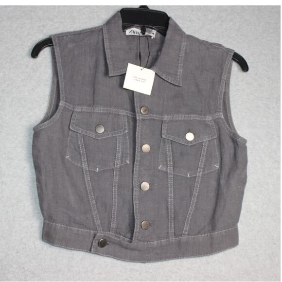 Zara NWT The Helena Linen Top Gray Size XS‎ - Picture 1 of 6